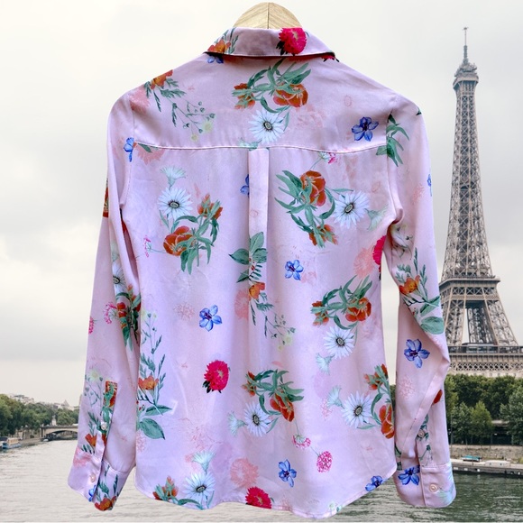 *SOLD* EXPRESS Portofino Collared Pink Floral Slim Long Sleeve Button Shirt XS - Picture 2 of 8